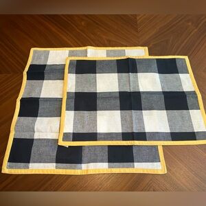 Williams Sonoma Napkins & Placemats (8 each) Navy & White Check w/ Yellow Border